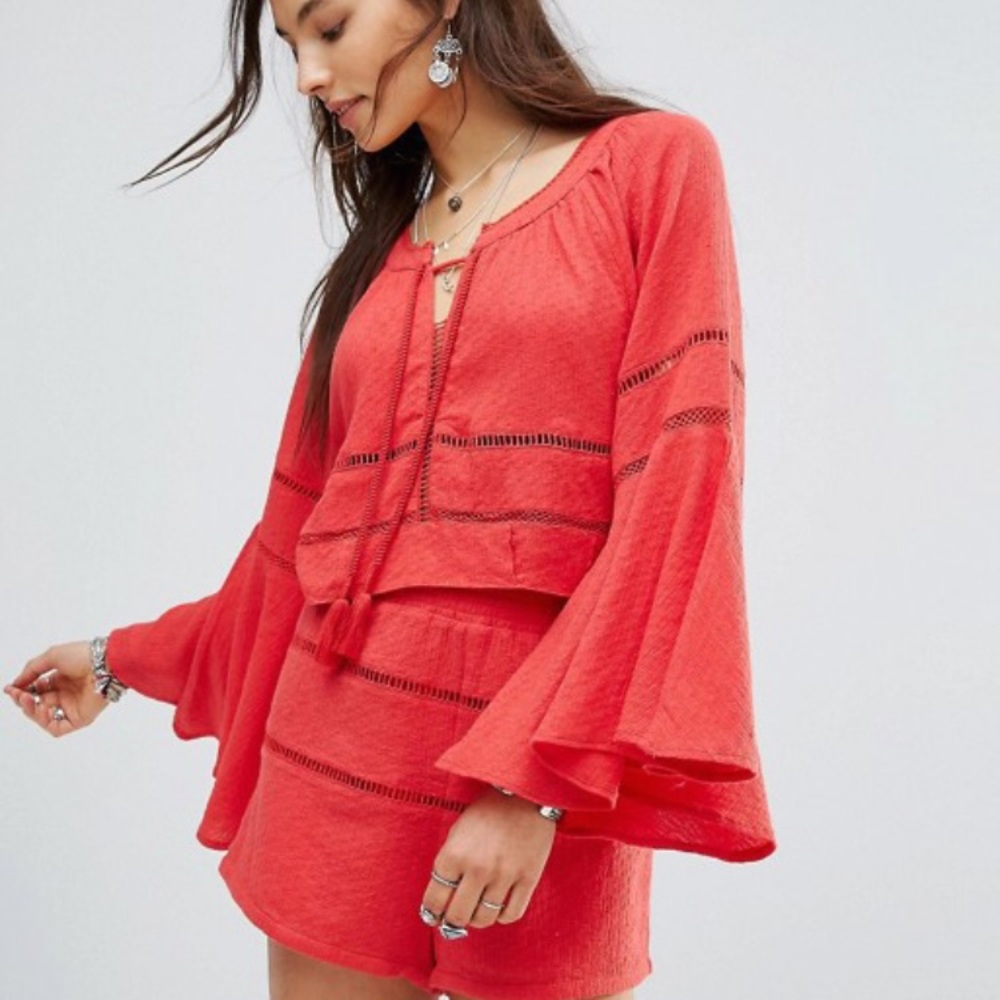 SOLD*** Free People Red Bell Sleeve crop